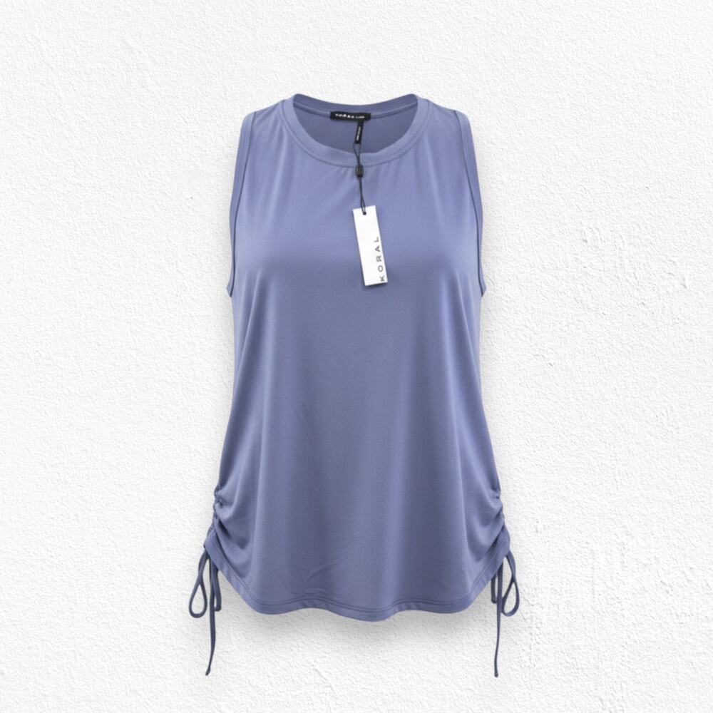 Koral Leona Crepe Tank Top Blue Shadow Drawstring Athleisure NWT Size XL
